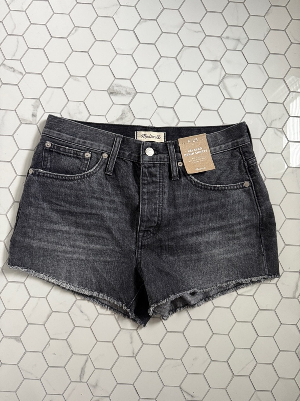 NWT - Madewell Washed Black Frayed-Hem Denim Shorts
